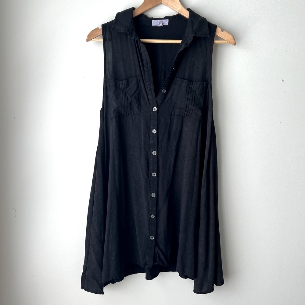 Sun & Shadow Collared Sleeveless Button Down Distressed Black Mini Dress Medium
